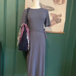 Evereve NWt Classic Short-Sleeve ribbed Maxi Dress in Slate Blue Size small